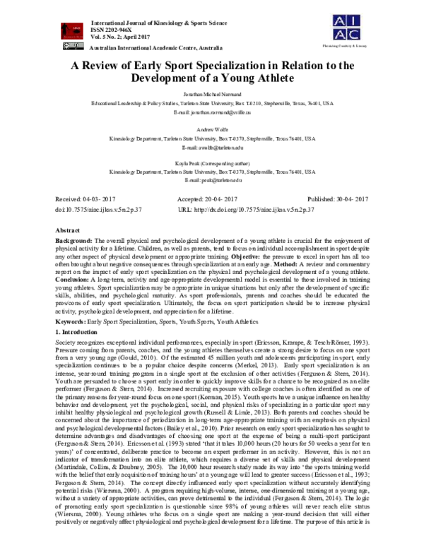 (PDF) A Review of Early Sport Specialization in Relation to the