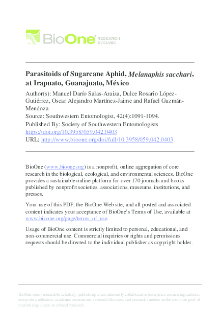 (PDF) Parasitoids of Sugarcane Aphid, Melanaphis sacchari2, at Irapuato ...