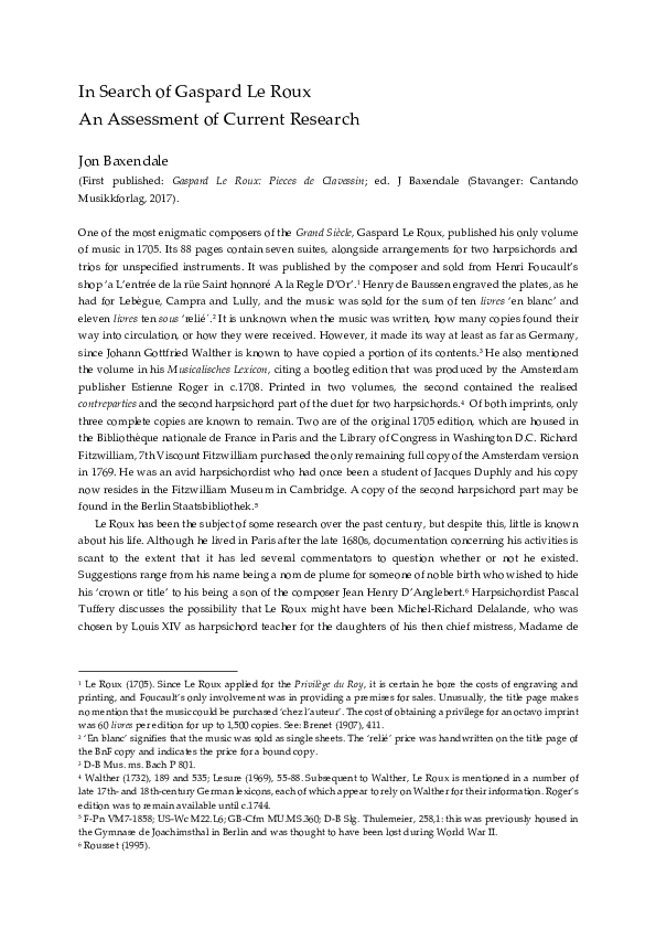 (PDF) In Search of Gaspard Le Roux An Assessment of Current Research