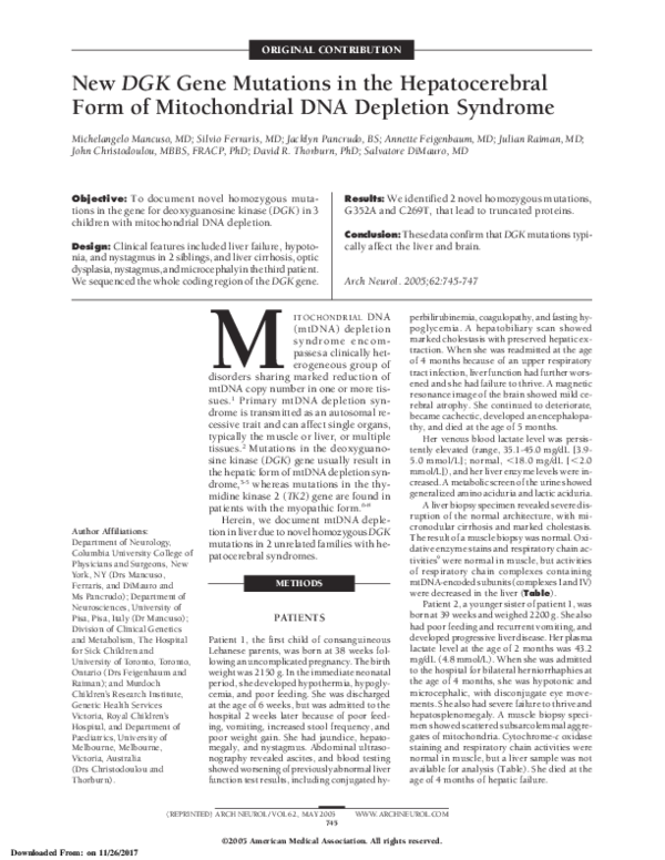 (PDF) New DGK Gene Mutations in the Hepatocerebral Form of ...