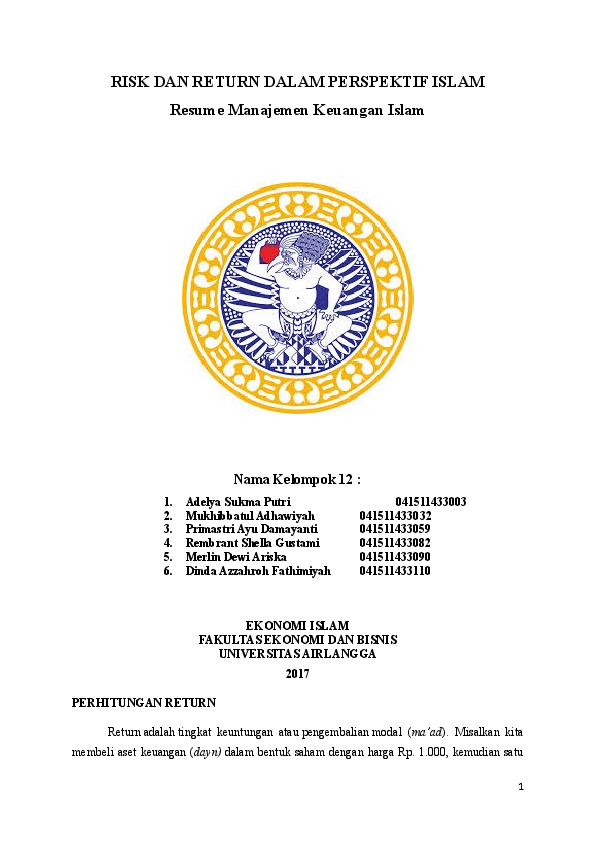 Doc Risk Dan Return Dalam Perspektif Islam Resume Manajemen Keuangan Islam Nama Kelompok 12 Rembrant Shella Gustami Academia Edu