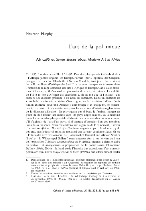 (PDF) “The Polemics of Contemporary African Art Africa95 and the Exhibition 7 Stories about