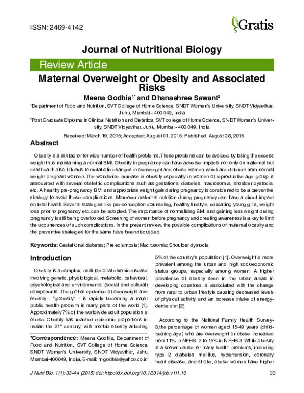(PDF) Maternal Overweight or Obesity and Associated Risks Journal of ...