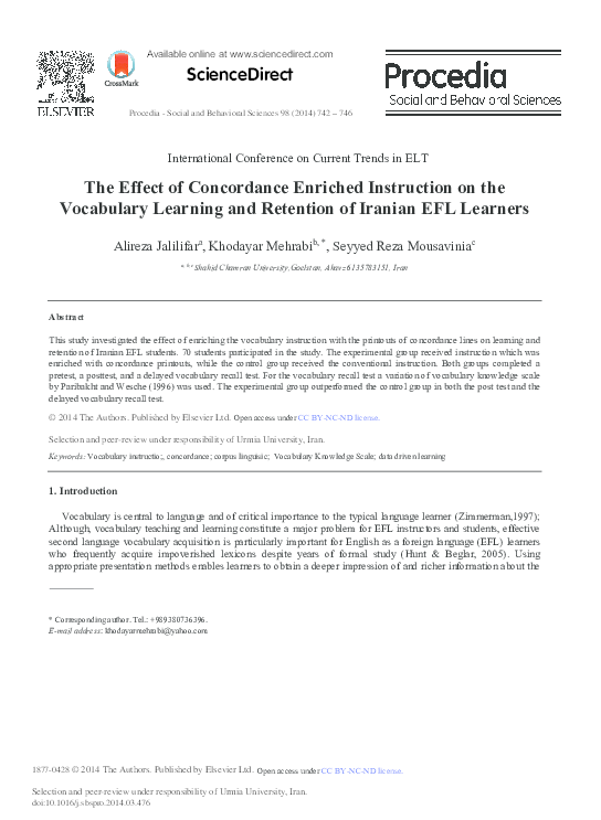 (PDF) The Effect of Concordance Enriched Instruction on the Vocabulary ...