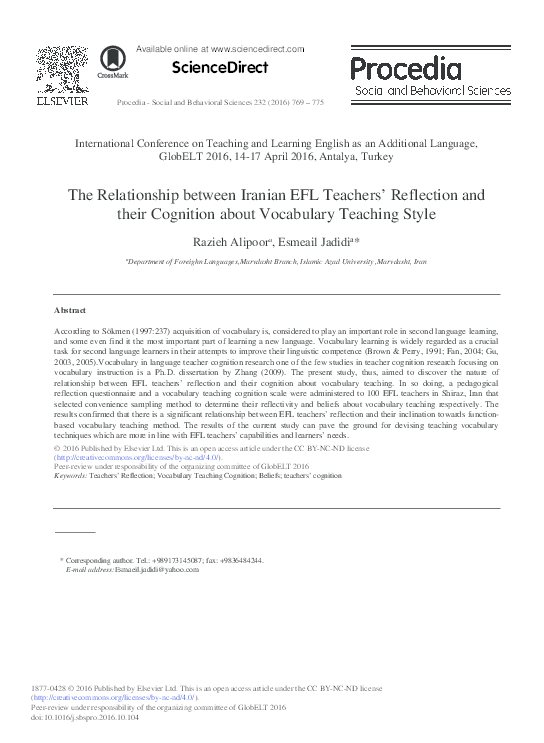 (PDF) The Relationship between Iranian EFL Teachers’ Reflection and ...