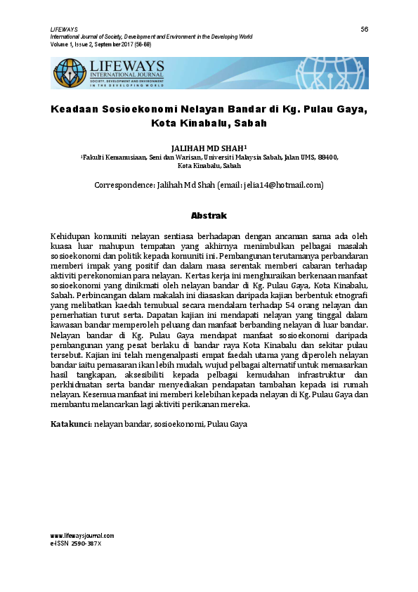 (PDF) Keadaan Sosioekonomi Nelayan Bandar di Kg. Pulau Gaya, Kota
