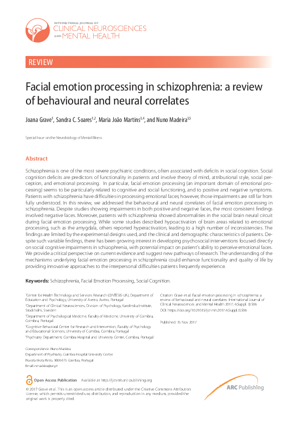(PDF) Facial emotion processing in schizophrenia: a review of ...