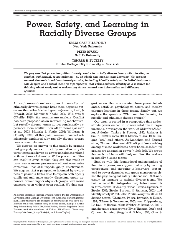 (PDF) Power, Safety, and Learning in Racially Diverse Groups