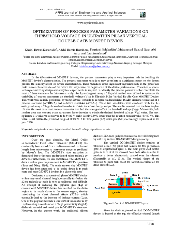 (PDF) OPTIMIZATION OF PROCESS PARAMETER VARIATIONS ON THRESHOLD VOLTAGE ...