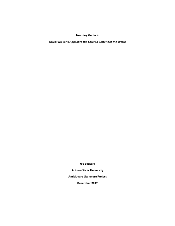 (DOC) Teaching Guide to David Walker's Appeal to the Colored Citizens