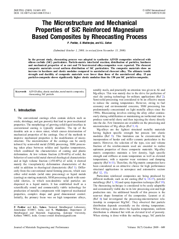 (PDF) The Microstructure and Mechanical Properties of SiC Reinforced ...