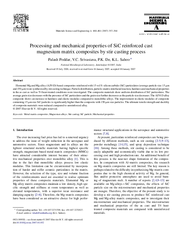 (PDF) Processing and mechanical properties of SiC reinforced cast ...