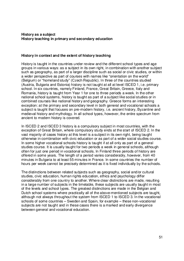 (PDF) History as a subject History teaching in primary and secondary