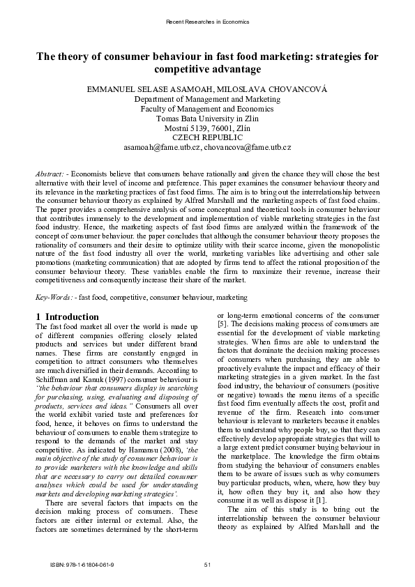 (PDF) The theory of consumer behaviour in fast food marketing