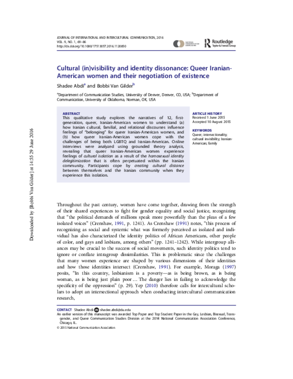 (PDF) Cultural (in)visibility and identity dissonance: Queer Iranian ...