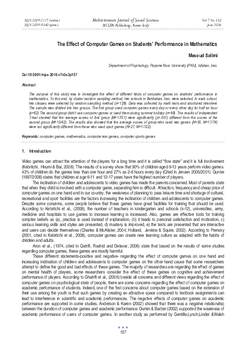 (PDF) The Effect of Computer Games on Students' Performance in Mathematics