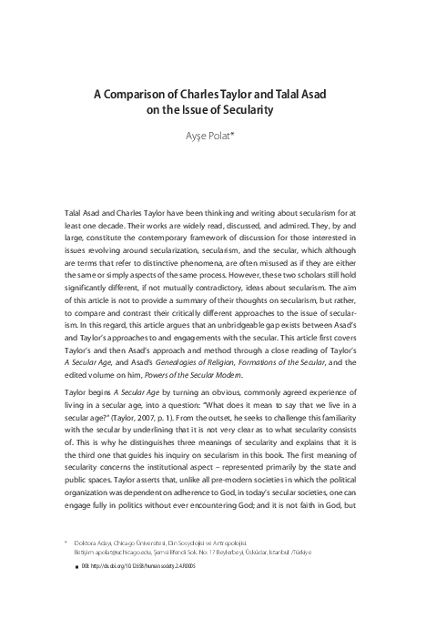 (PDF) Taylor and Asad on Secularity