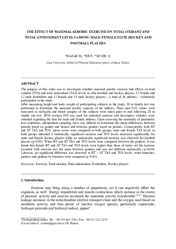 (DOC) The effect of maximal aerobic exercise on total oxidant and total ...