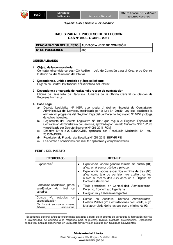 (PDF) BASES PARA EL PROCESO DE SELECCIÓN CAS N° 090 – OGRH – 2017