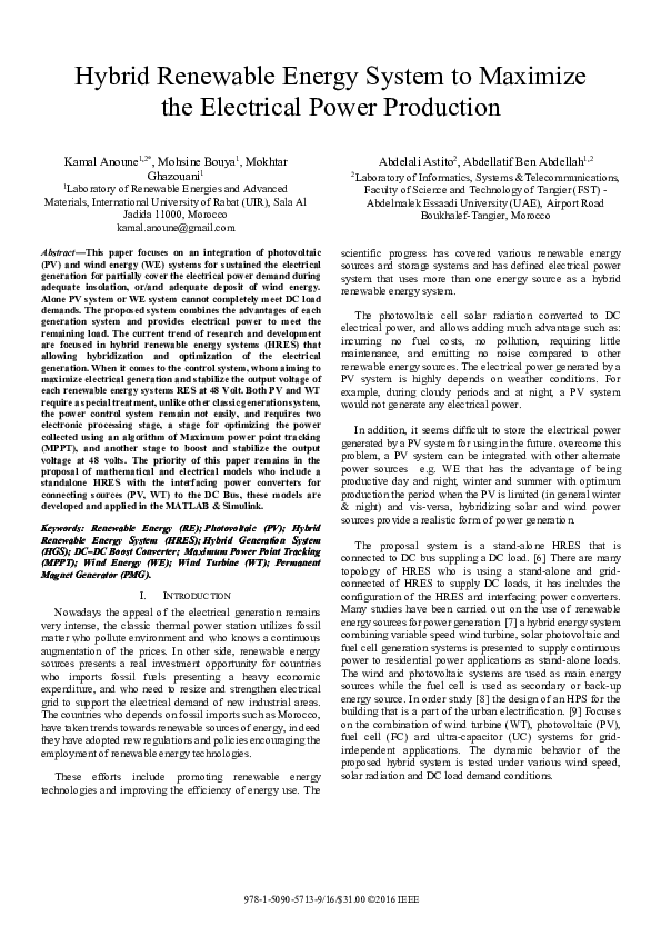 (PDF) Hybrid Renewable Energy System to Maximize the Electrical Power ...
