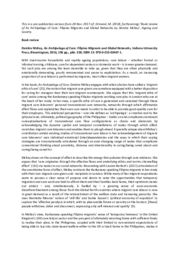 (PDF) 2018, ‘Book review of An Archipelago of Care