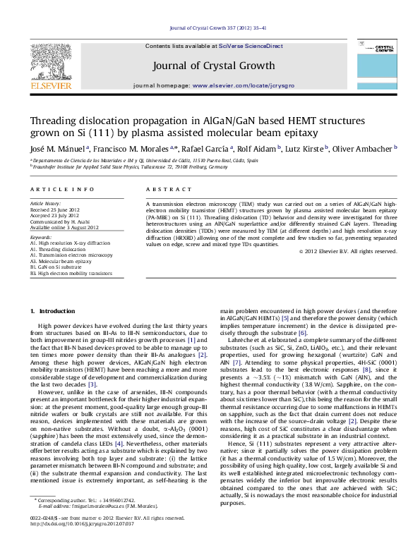 (PDF) Threading dislocation propagation in AlGaN/GaN based HEMT