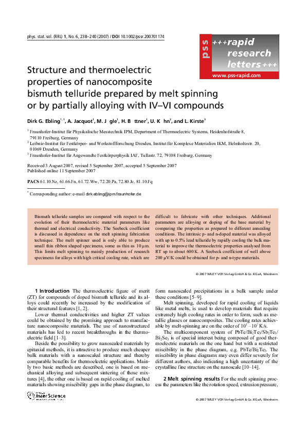 (PDF) Structure and thermoelectric properties of nanocomposite bismuth ...