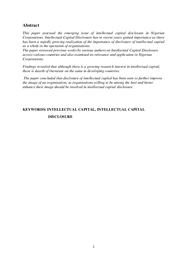Pdf Intellectual Capital Disclosure In Nigerian Corporations Journal Pdf Olateju Aregbesola Academia Edu