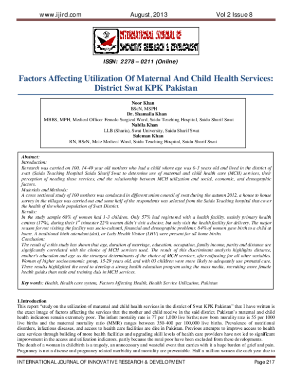 (PDF) Factors Affecting Utilization Of Maternal And Child Health ...