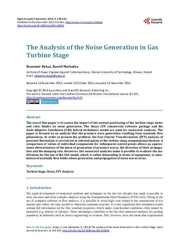 (PDF) The Analysis of the Noise Generation in Gas Turbine Stage