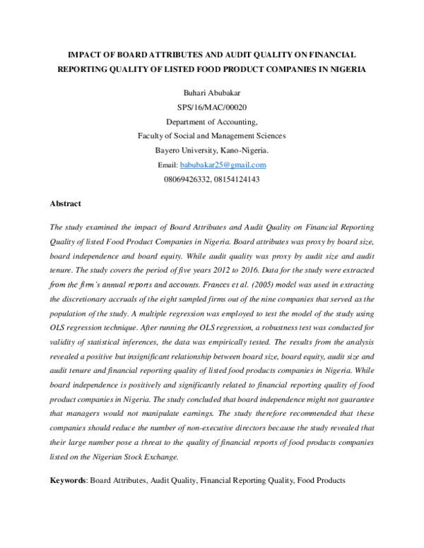 (DOC) IMPACT OF BOARD ATTRIBUTES AND AUDIT QUALITY ON FINANCIAL ...