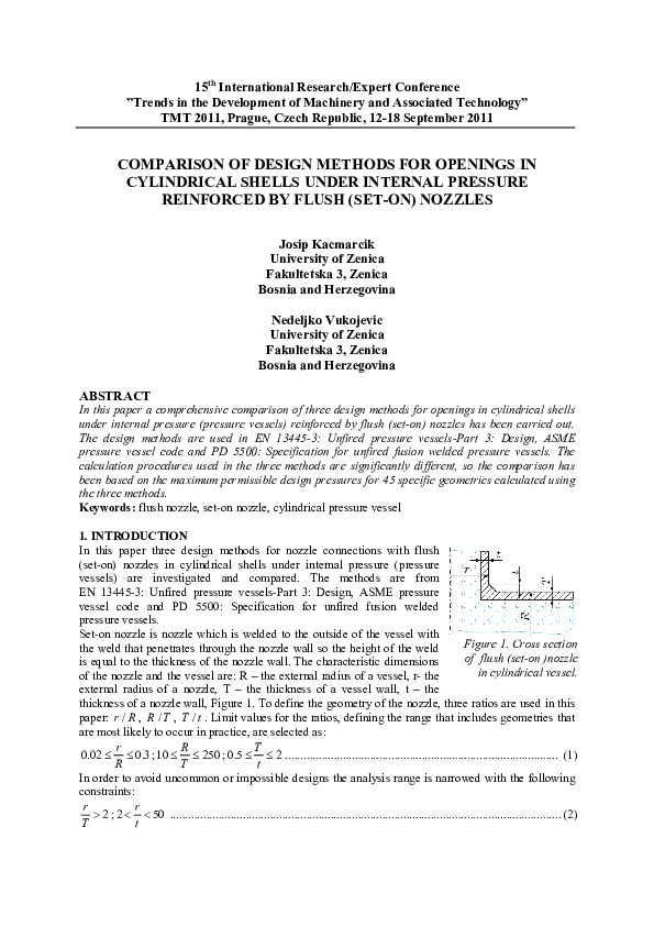 (PDF) COMPARISON OF DESIGN METHODS FOR OPENINGS IN CYLINDRICAL SHELLS ...