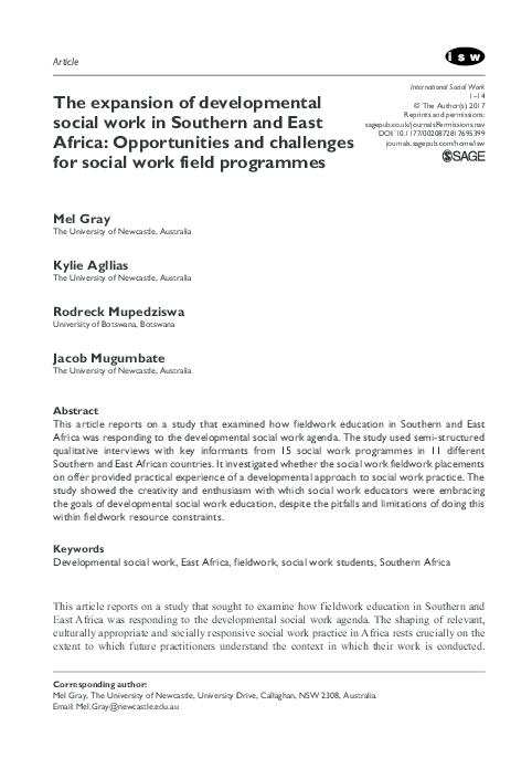 (PDF) The expansion of developmental social work in Southern and East ...