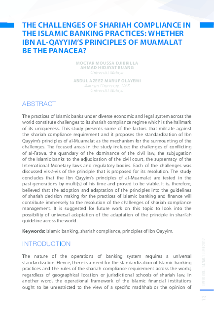 (PDF) THE CHALLENGES OF SHARIAH COMPLIANCE IN THE ISLAMIC BANKING ...
