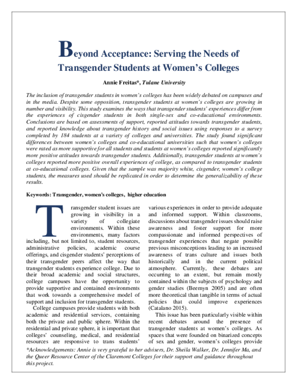 (PDF) Beyond Acceptance: Serving the Needs of Transgender Students at ...