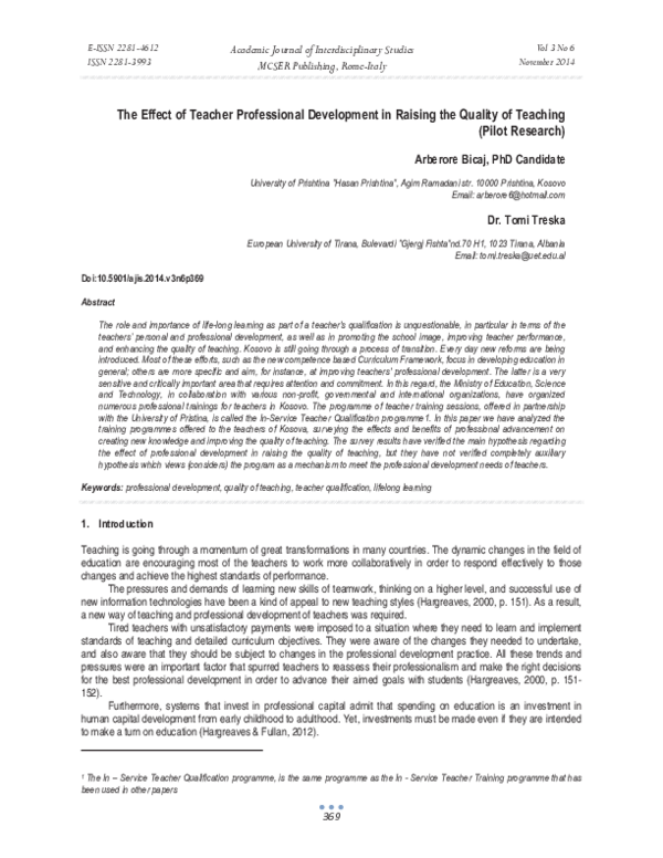(PDF) The Effect of Teacher Professional Development in Raising the ...