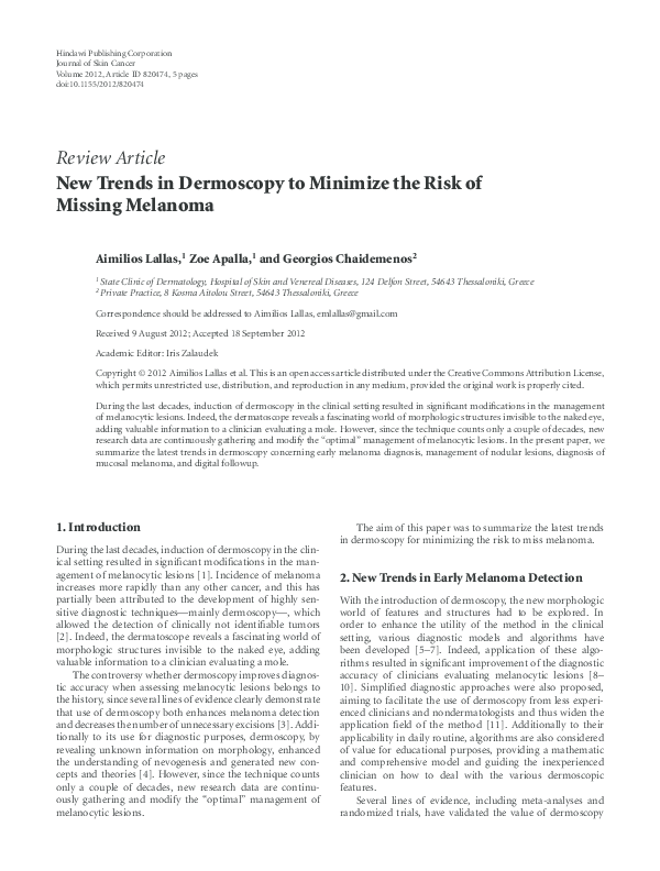 (PDF) New Trends in Dermoscopy to Minimize the Risk of Missing Melanoma