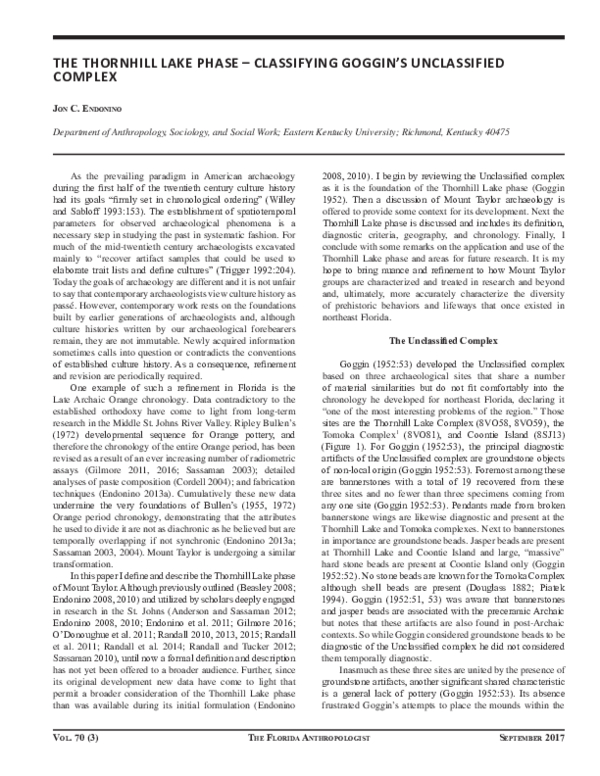 (PDF) The Thornhill Lake Phase Classifying Goggin's Unclassified Complex jon endonino