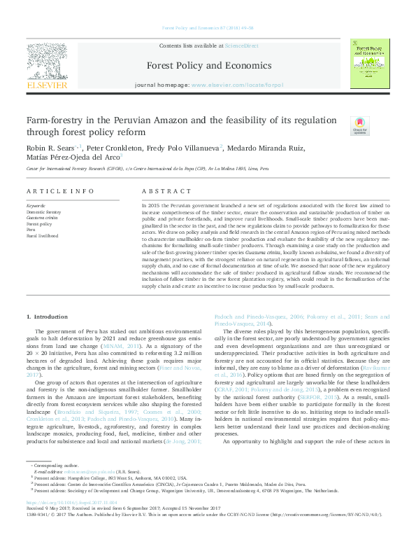 (PDF) Farm-forestry in the Peruvian Amazon and the feasibility of its ...