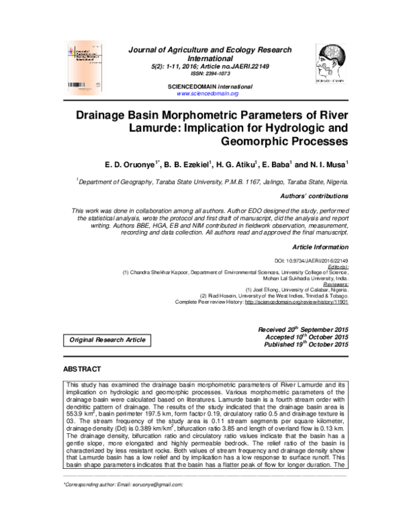 (PDF) Drainage Basin Morphometric Parameters of River Lamurde ...
