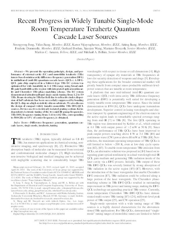 (PDF) Recent Progress in Widely Tunable Single-Mode Room Temperature ...