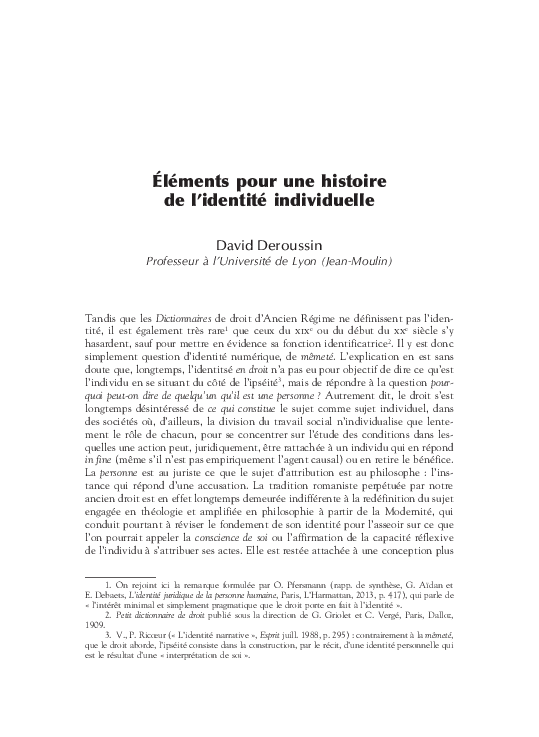 (PDF) Éléments pour une histoire de l'identité individuelle