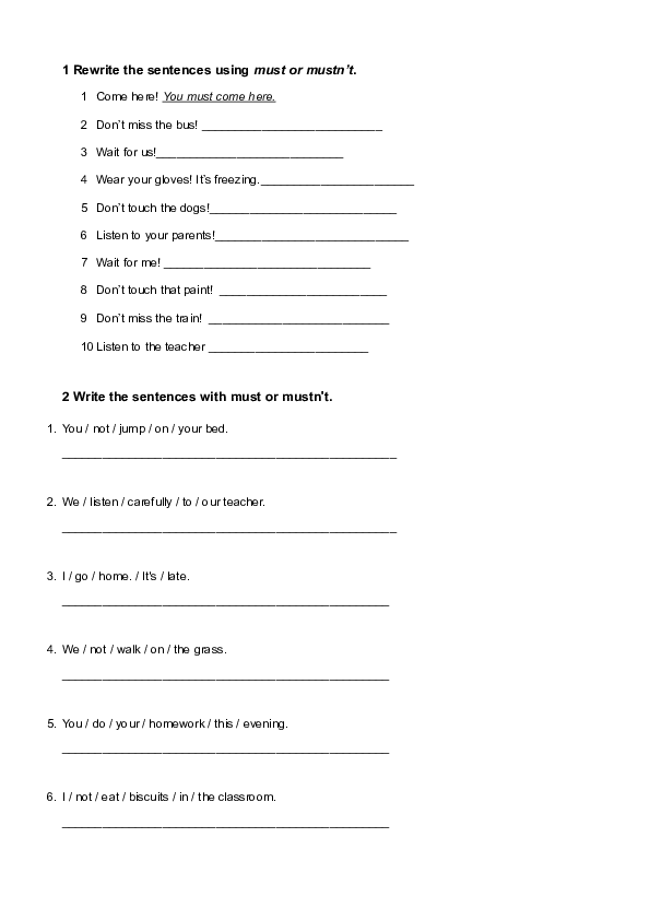Rewrite the sentences using must or mustn't | s bekisz - Academia.edu