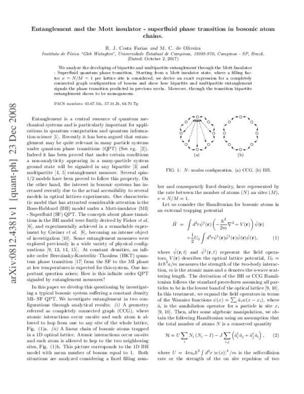(PDF) Entanglement and the Mott insulator - superfluid phase transition ...