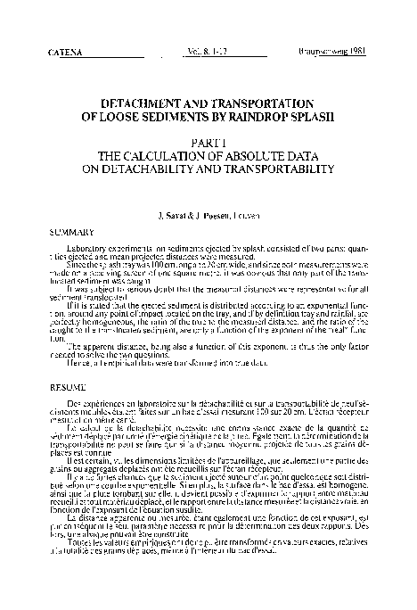 (PDF) Detachment and transportation of loose sediments by raindrop splash