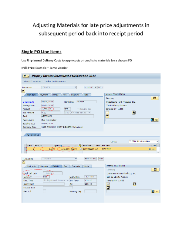 (DOC) Adjusting Materials for late price adjustments in subsequent ...