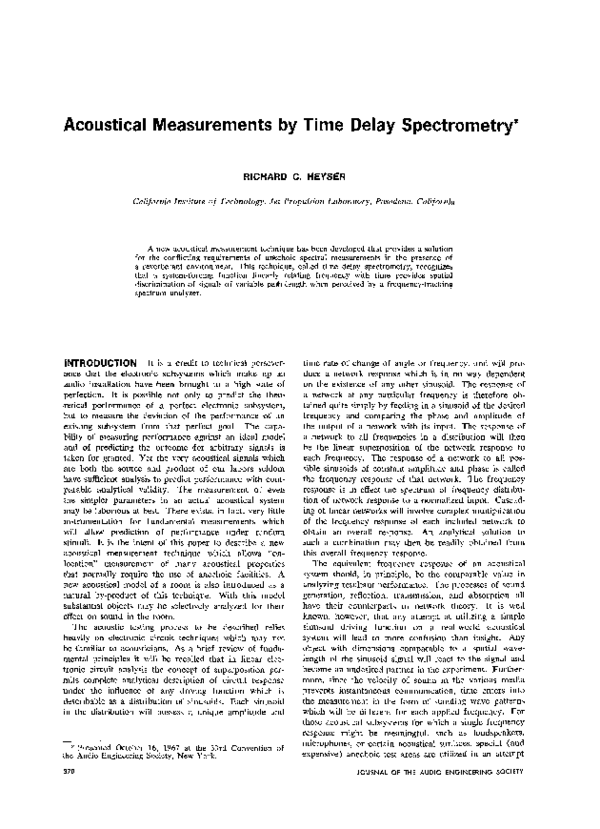 (PDF) Acoustical Measurements by Time Delay Spectrometry' Gargel