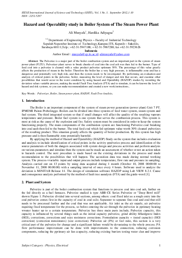 (PDF) Hazard and Operability study in Boiler System of The Steam Power ...