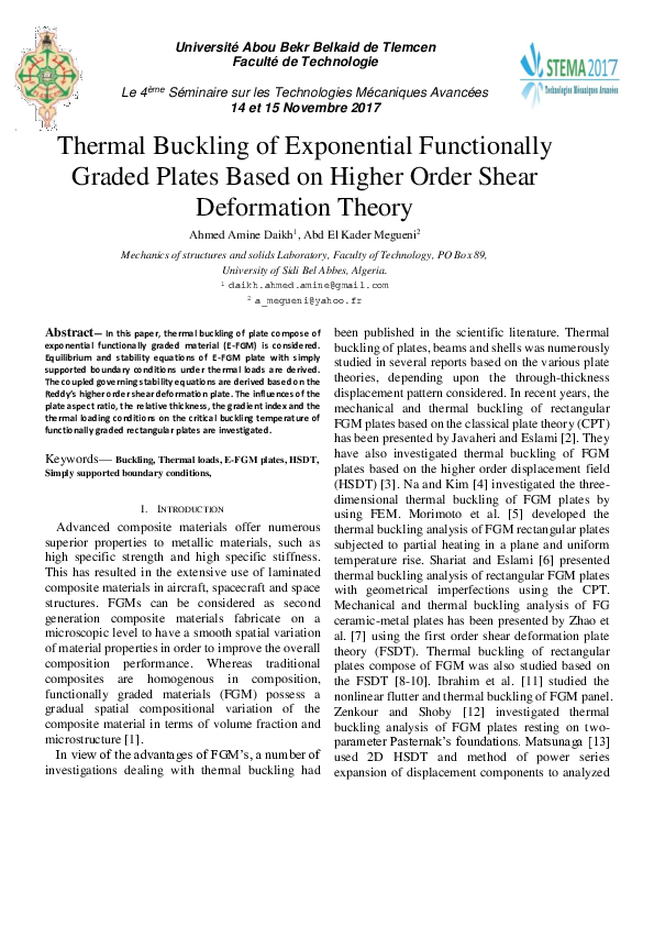 (PDF) Thermal Buckling of Exponential Functionally Graded Plates Based ...