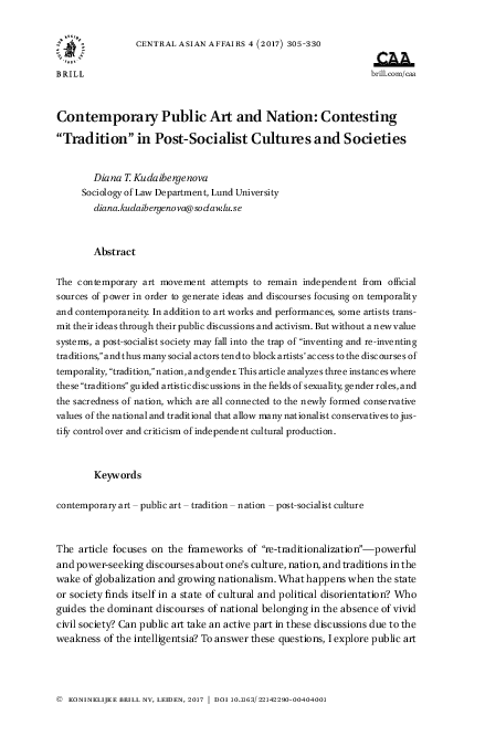 Contemporary Public Art and Nation: Contesting " Tradition " in Post-Socialist Cultures and Societies